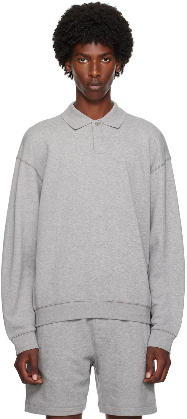 Oblačila BOSS Gray Flocked Logo Polo Siva | 50521869