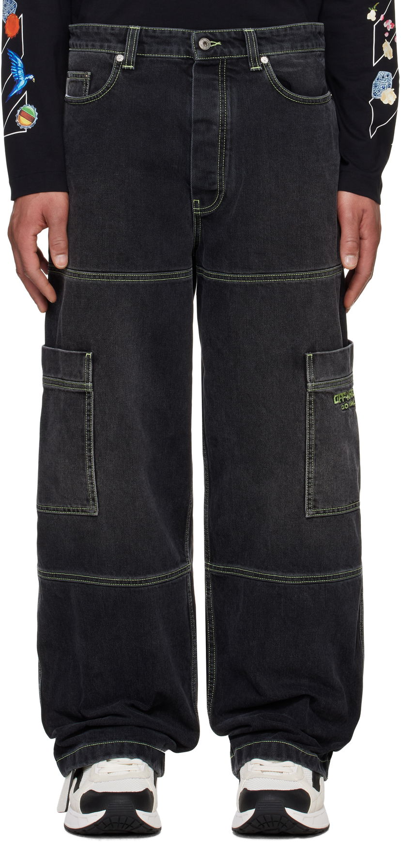 Kavbojke Off-White Off-White Irregular Denim Cargo Pants Črna | OMYA18QS25DEN0021350