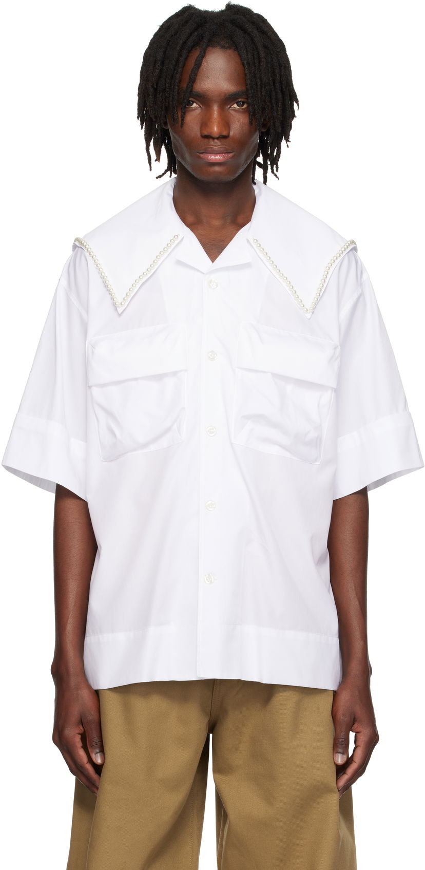 Srajce Simone Rocha Simone Rocha Cargo Flap Pocket Sailor Collar Shirt Bela | 5312B 1025