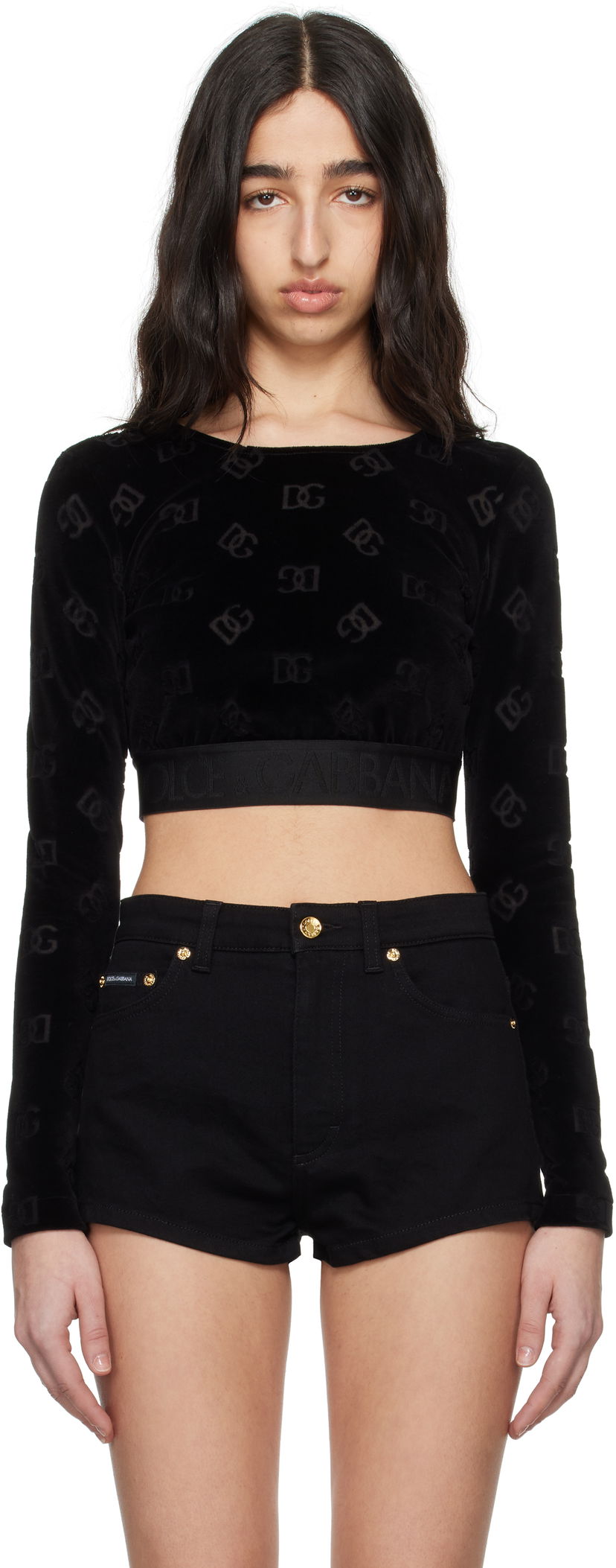 Krop-top Dolce & Gabbana Dolce&Gabbana Jacquard DG Logo Crop Top Črna | F778LT FJ7DL