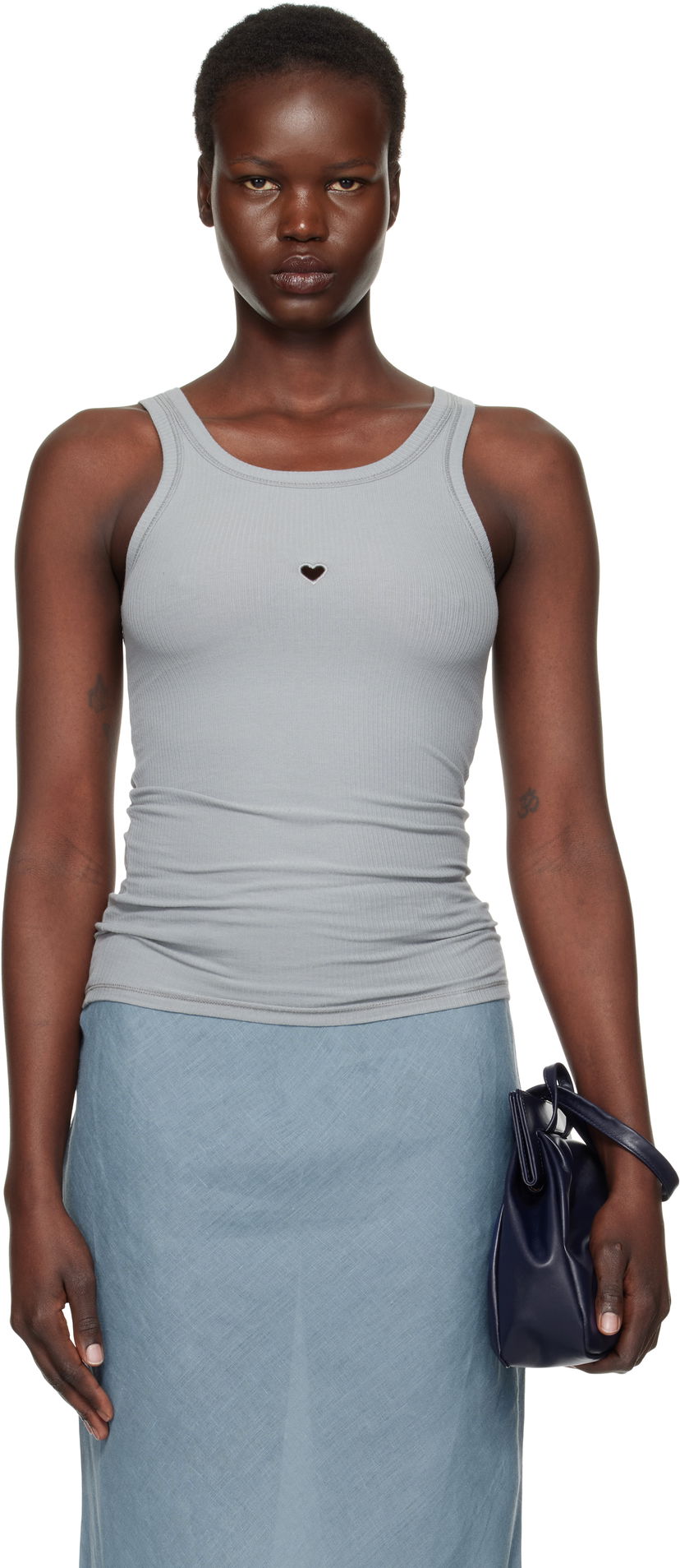 Majica brez rokavov Baserange Heart Cutout Ribbed Tank Top Siva | TOHT-RB-SP25