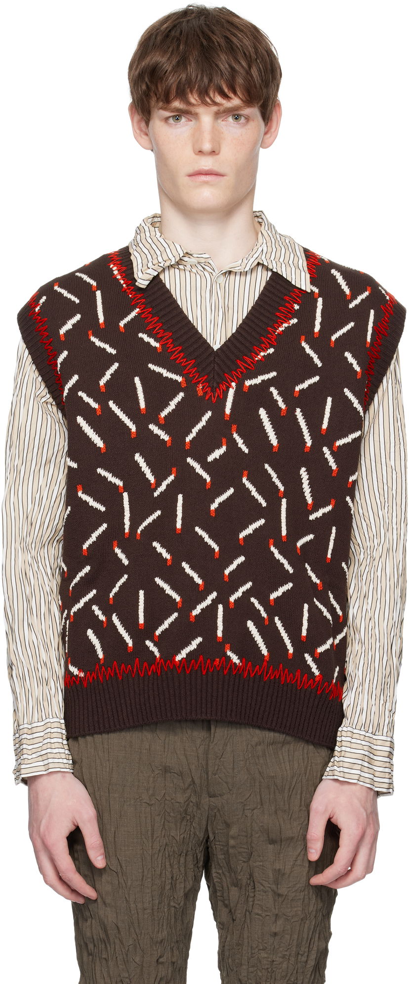 Telovnik Bottega Veneta Bottega Veneta Cotton Jacquard Matches Vest Rjava | 823017V5ET02049