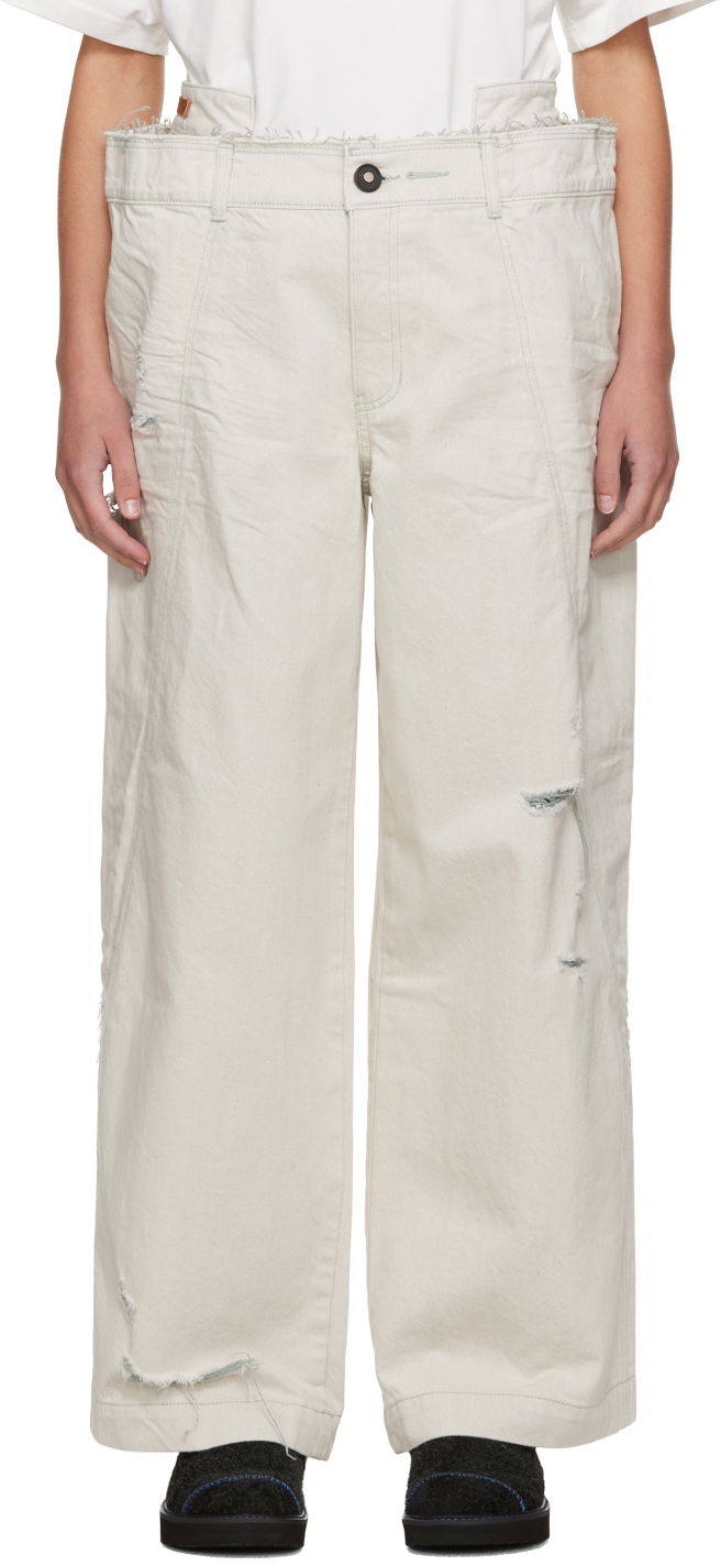 Cargo hlače ADER ERROR Distressed Wide Leg Jeans Bež | BMADFWBT0110WH, 0