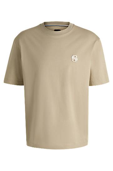 Majica BOSS BOSS SELECTED BY SHOHEI OHTANI Mercerized Cotton T-Shirt with Double B Monogram Bež | 50533343