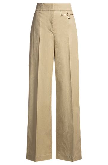 Hlače BOSS High-Waisted Regular-Fit Stretch Cotton Trousers Bež | 50537462
