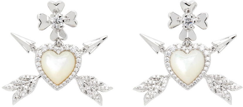 Uhani SHUSHU/TONG SHUSHU/TONG YVMIN Edition Double Arrow Heart Earrings Bela | 23368WHT00DN2