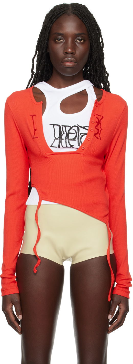 Majica brez rokavov Ottolinger Ottolinger Deconstructed Long Sleeve T-Shirt Rdeča | 408102