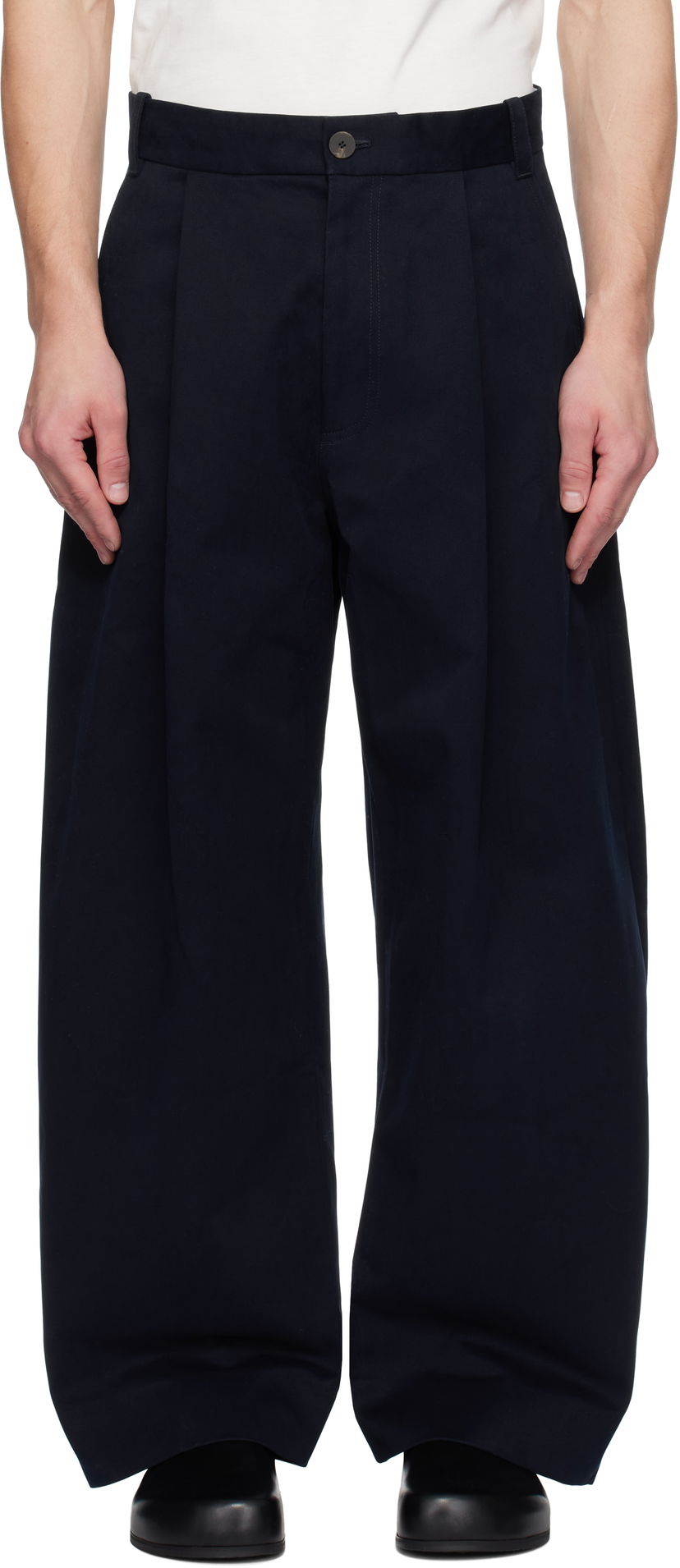 Hlače Studio Nicholson Studio Nicholson Pleated Wide-Leg Trousers Mornarica | SORTE SNM - 1248