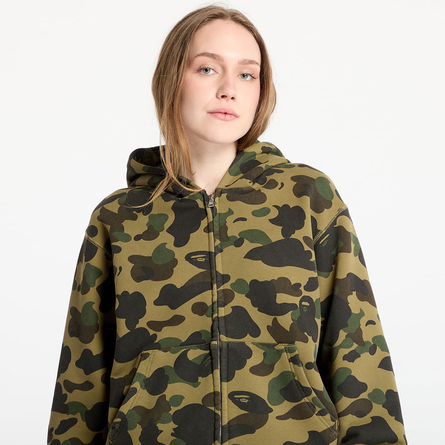 Pulover BAPE A BATHING APE 1St Camo Heavy Wash Cropped Fit Zip Hoodie Zelena | 001ZPL301308MGRN, 1