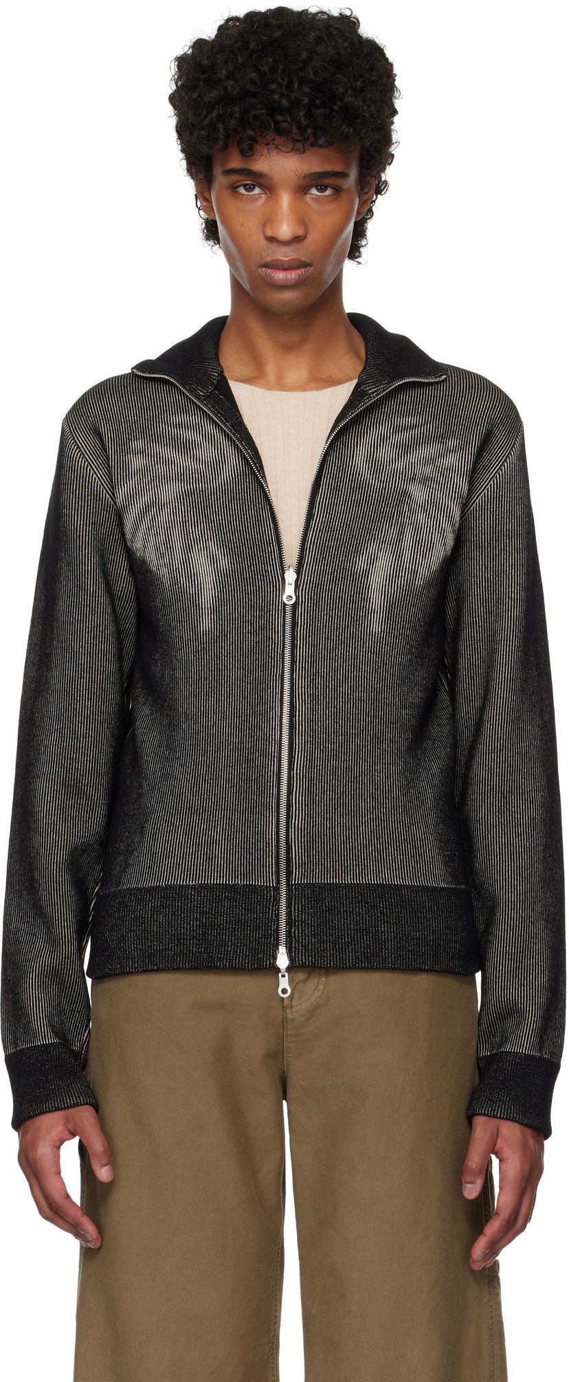 Pleteni pulover Dries Van Noten Dries Van Noten Zip-Up Knit Sweater Črna | 251-021223-1711