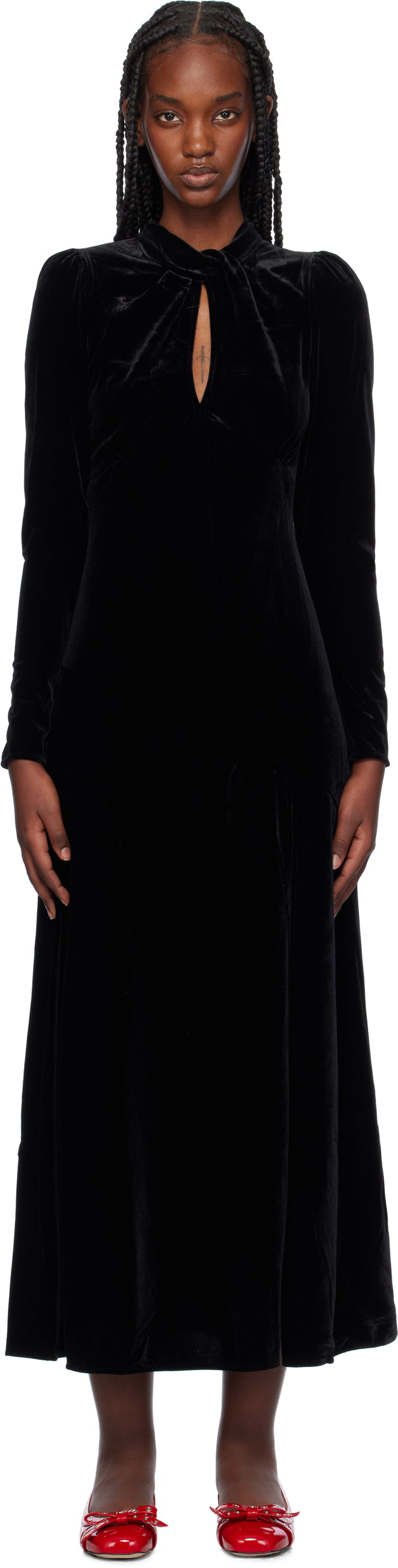 Obleke GANNI Velvet Maxi Dress Črna | T3980