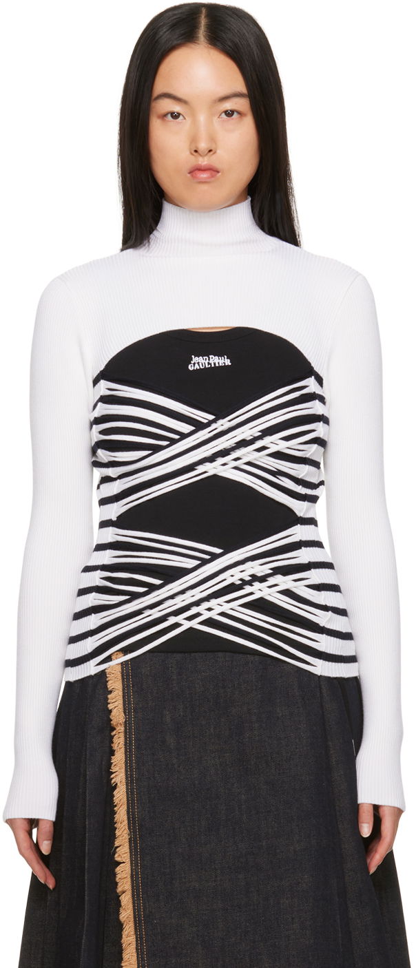 Majica brez rokavov Jean Paul Gaultier Jean Paul Gaultier Striped Turtleneck and Bustier Top Črna | 23/15-F-PL038-M056-0159