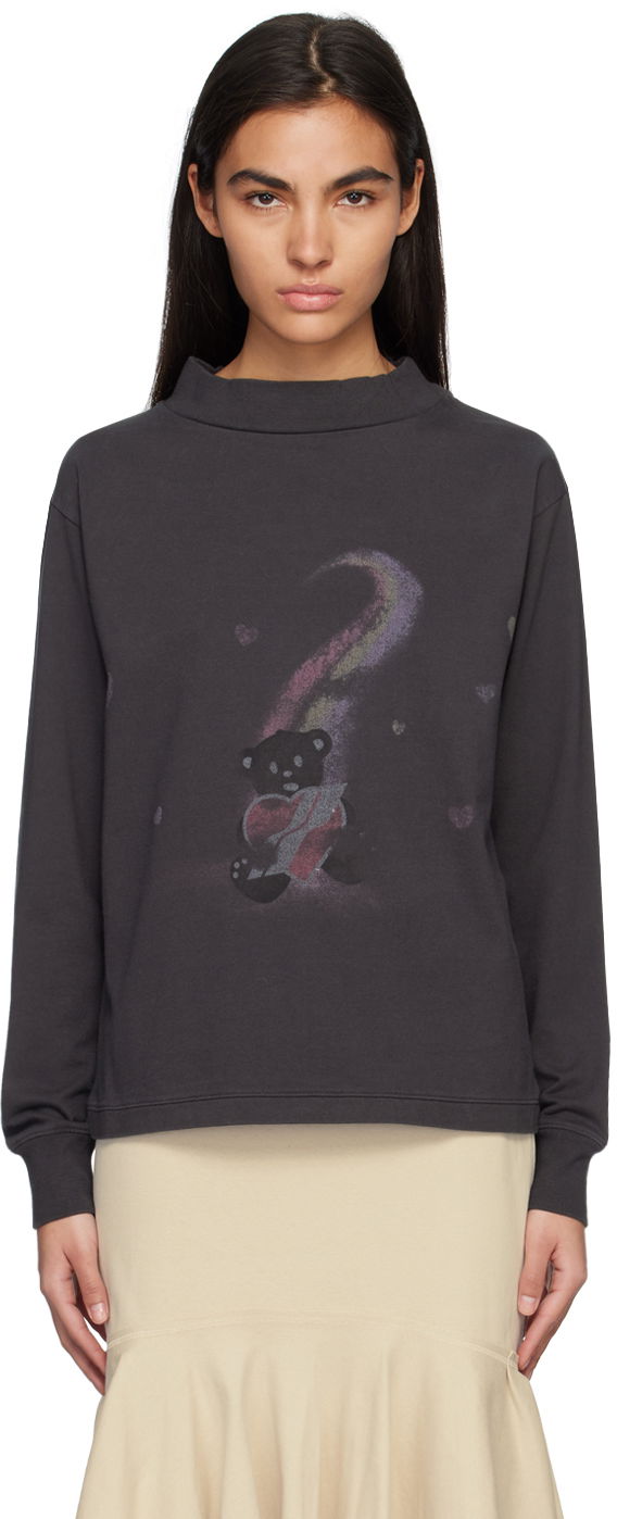 Majica We11done Long Sleeve Teddy Bear Graphic T-Shirt Siva | WD-TT1-23-793-U-CH
