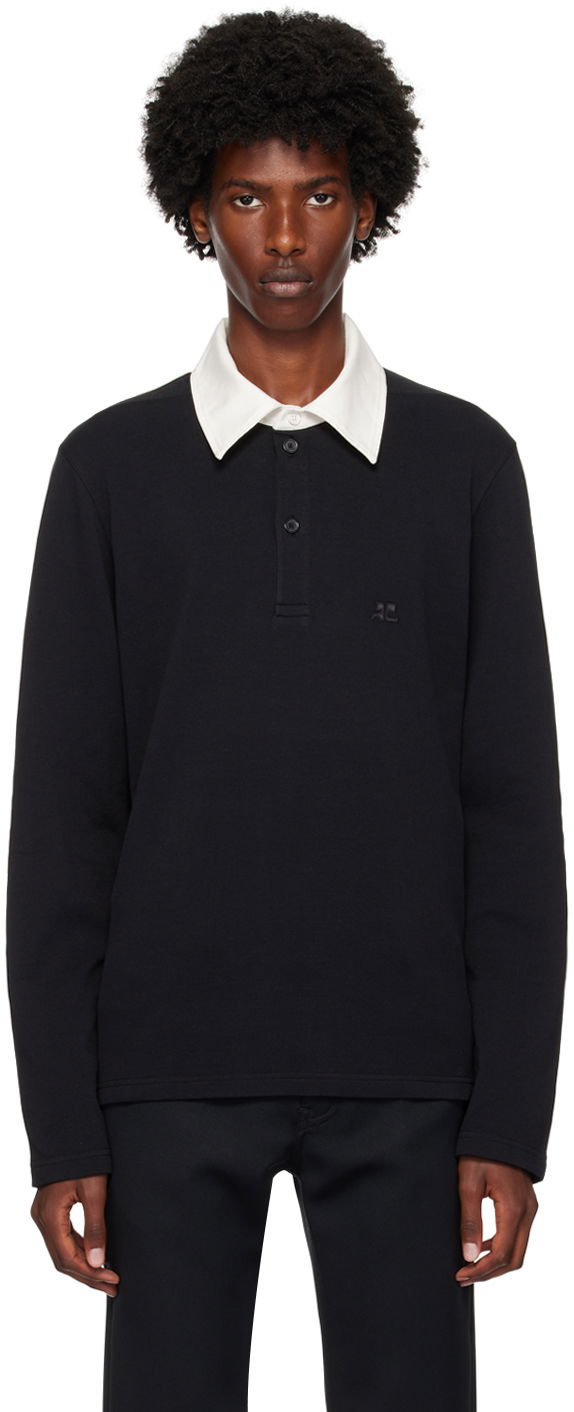 Polo majica Courrèges Contrasting Long Sleeve Polo Črna | 324JPO033JS0141