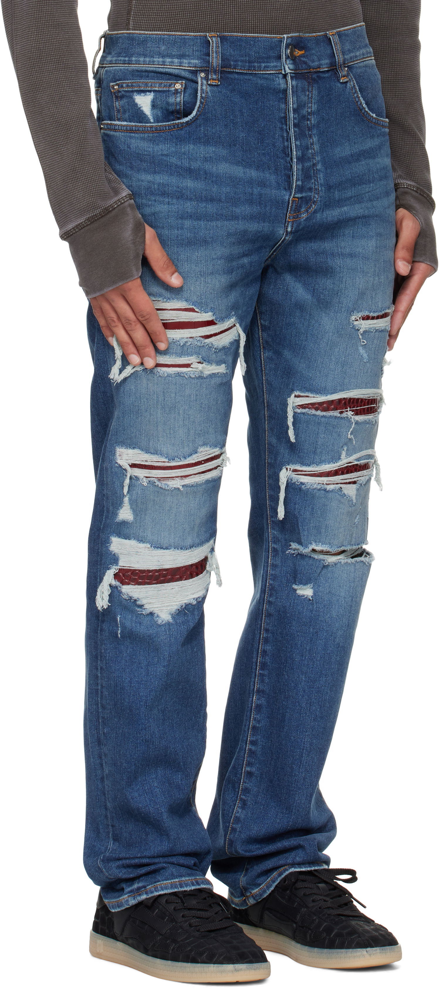 Kavbojke AMIRI AMIRI Croc Slim Thrasher Jeans Modra | AMDNSM1023, 1