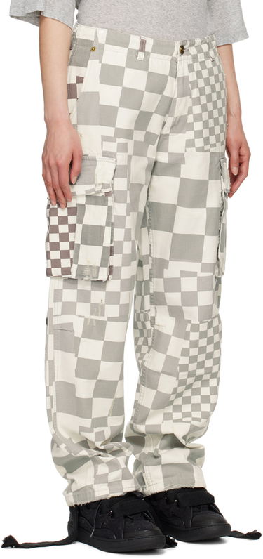 Cargo hlače ERL Checkered Print Relaxed Fit Cargo Pants Bela | ERL08P005, 4