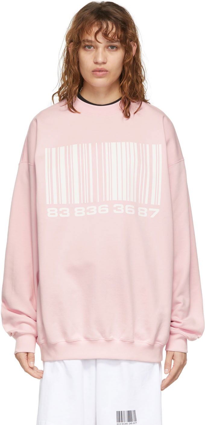Pulover VETEMENTS VTMNTS Big Barcode Sweatshirt Roza | VL12TR100P
