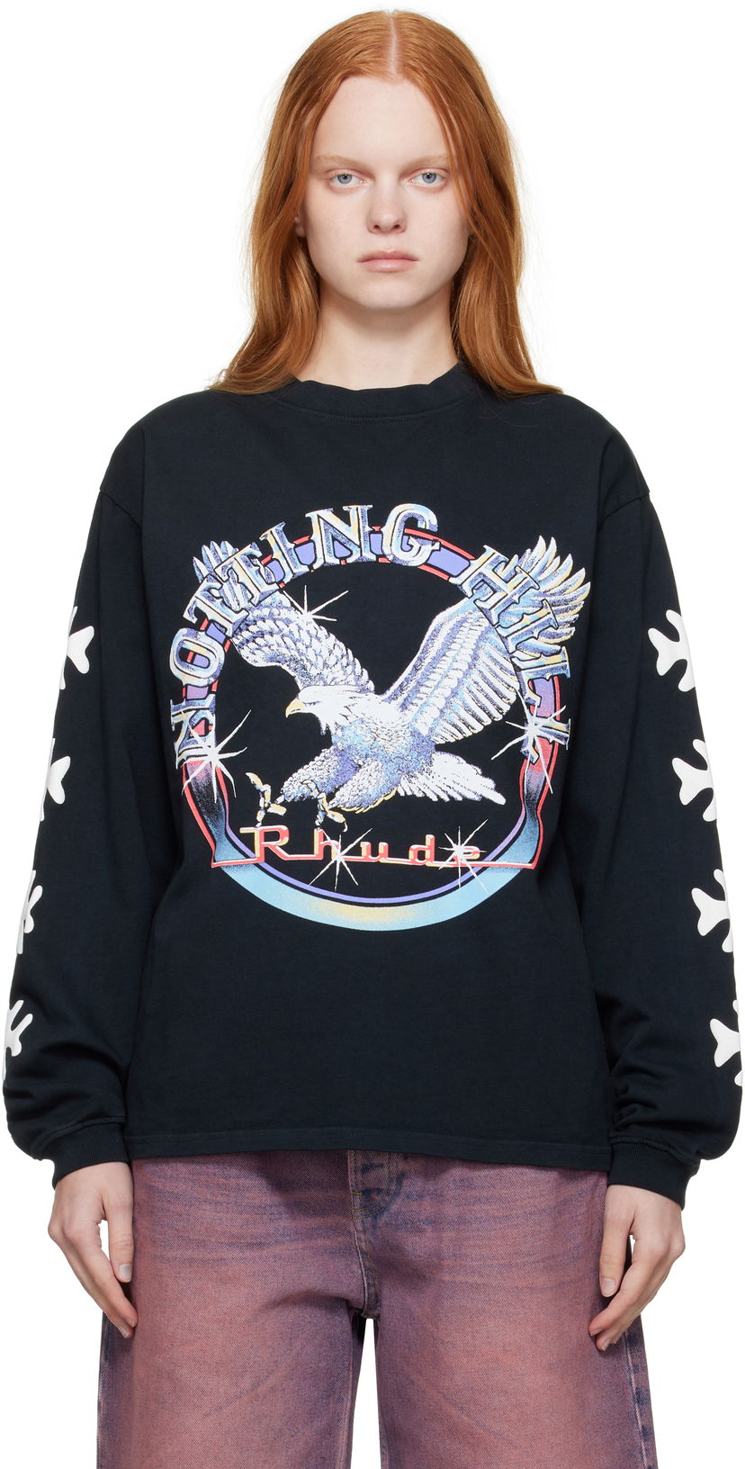 Majica Rhude Rhude Notting Hill Eagle Graphic Long Sleeve T-Shirt Črna | RHPF25TT14012