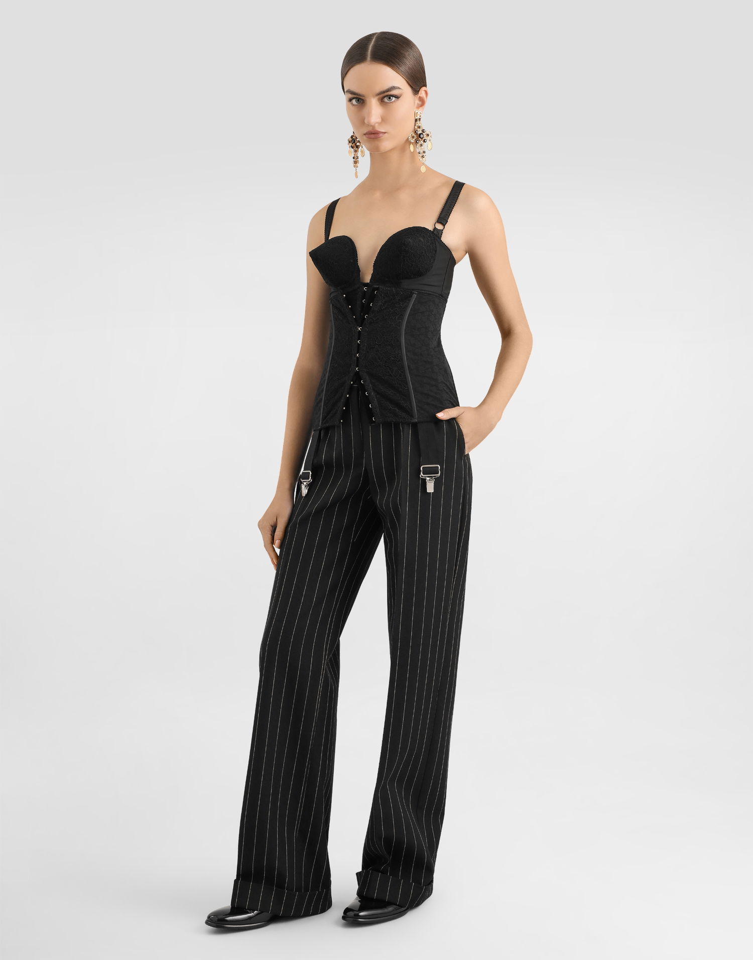 Bodi Dolce & Gabbana Dolce & Gabbana Lace Bodysuit with Deep Neckline and Conical Cups Črna | F7AR0TGDC1ON0000, 1