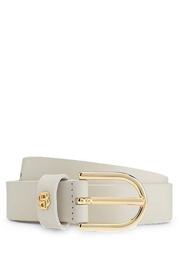 Pasovi BOSS Leather Belt with Monogram Charm Bež | 50536991