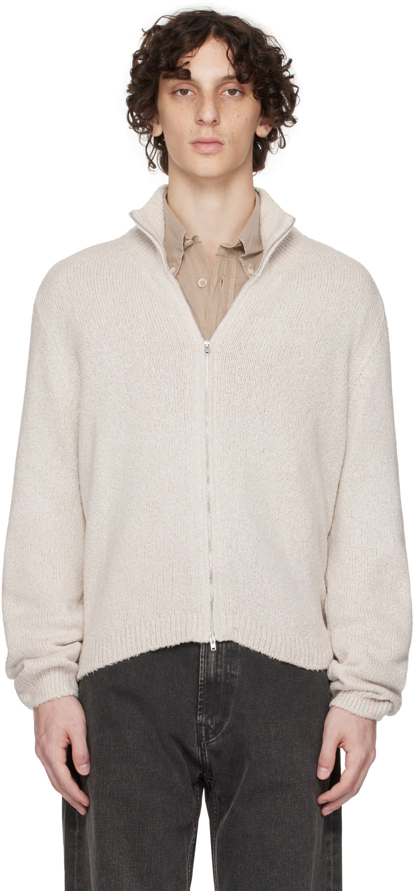 Pleteni pulover OUR LEGACY Our Legacy Float Funnel Zip Cardigan Bež | M2253FO