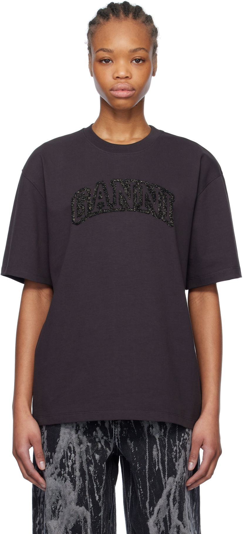 Majica GANNI GANNI Heavy Cotton Drop Shoulder T-Shirt with Embroidered Logo Rjava | T4095