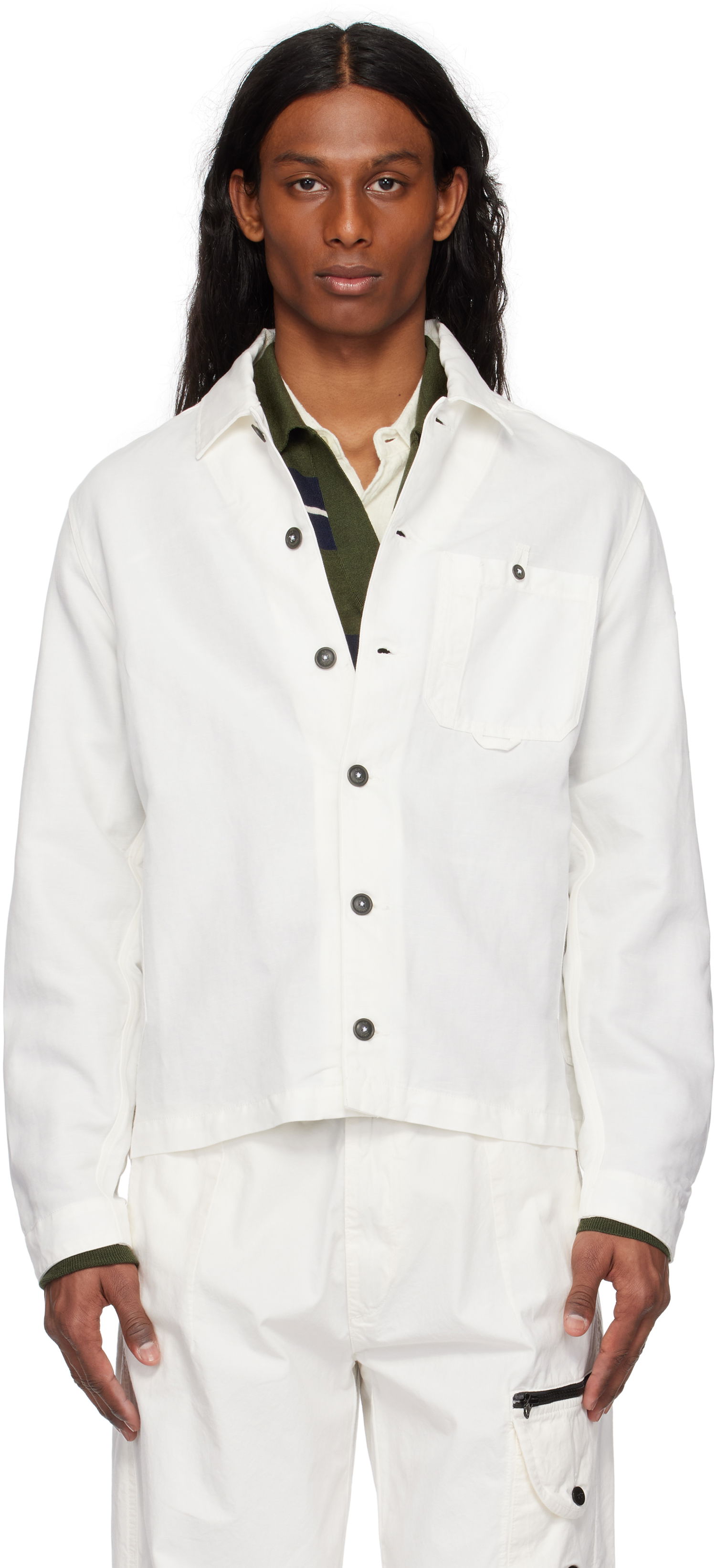 Srajce C.P. Company C.P. Company Lens Cotton Linen Overshirt Bela | 18CMOS102A-006273G, 0
