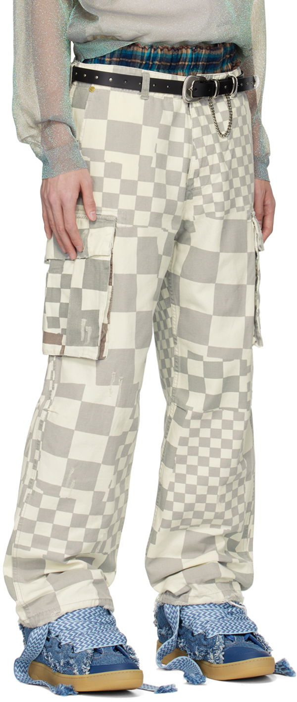 Cargo hlače ERL Checkered Print Relaxed Fit Cargo Pants Bela | ERL08P005, 1
