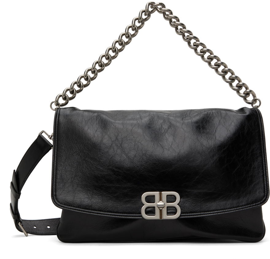 Torba za čez ramo Balenciaga Large BB Flap Bag Črna | 748488 2AAI4, 0