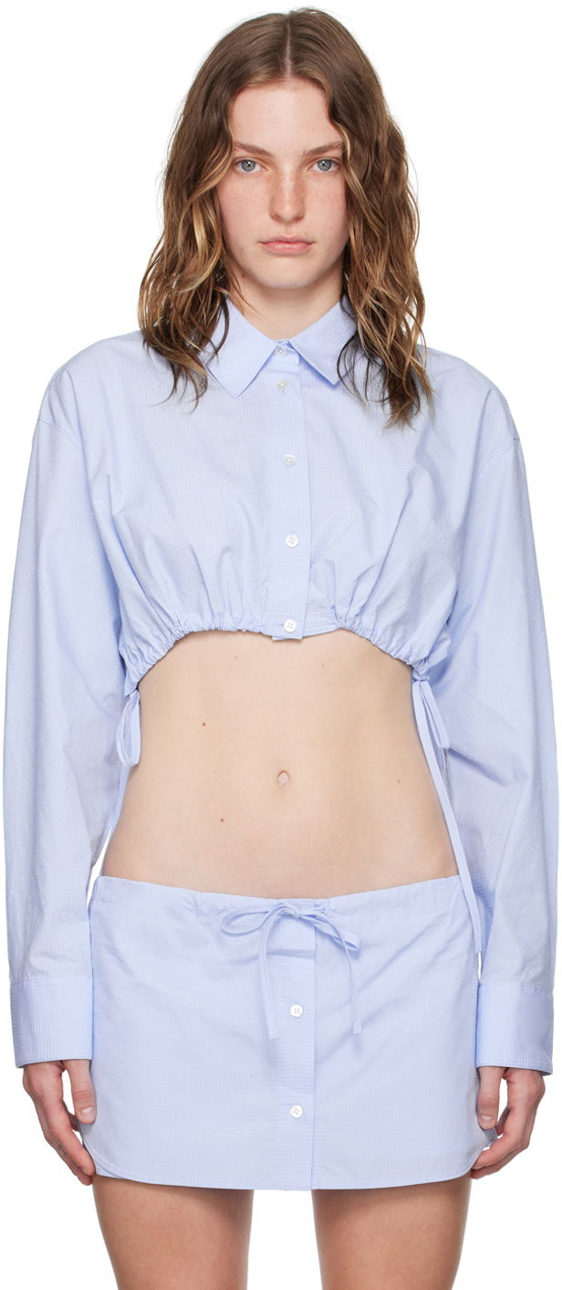 Srajce Alexander Wang Blue Cropped Drawstring Shirt Modra | 1WC3241933