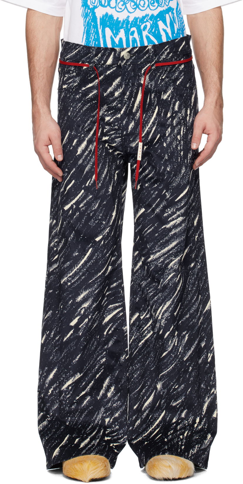 Hlače Marni Marni Flocked Denim Flared Jeans Mornarica | PUJU0019A0 UTC432