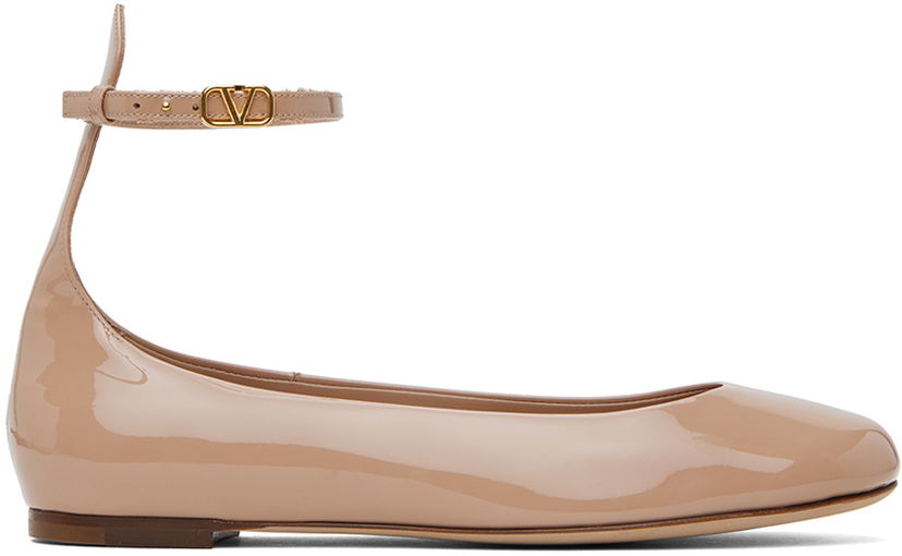 Nega čevljev Valentino Valentino Garavani Tan-Go Patent Leather Ballerina Flats Bež | 4W2S0HF0VNE