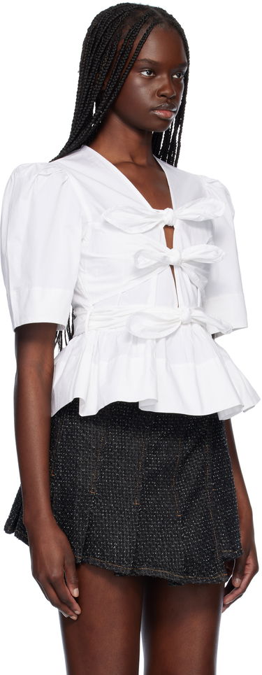 Srajce GANNI GANNI Stretch Cotton Tie Front Peplum Blouse Bela | W0309, 1