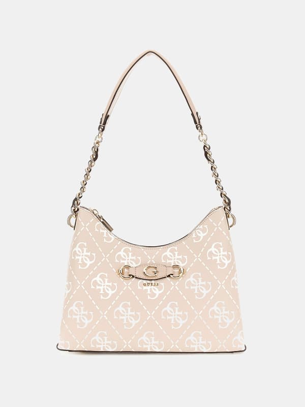 Torba za čez ramo GUESS Izzy 4G Logo Shoulder Bag Bež | HWOQ8654010