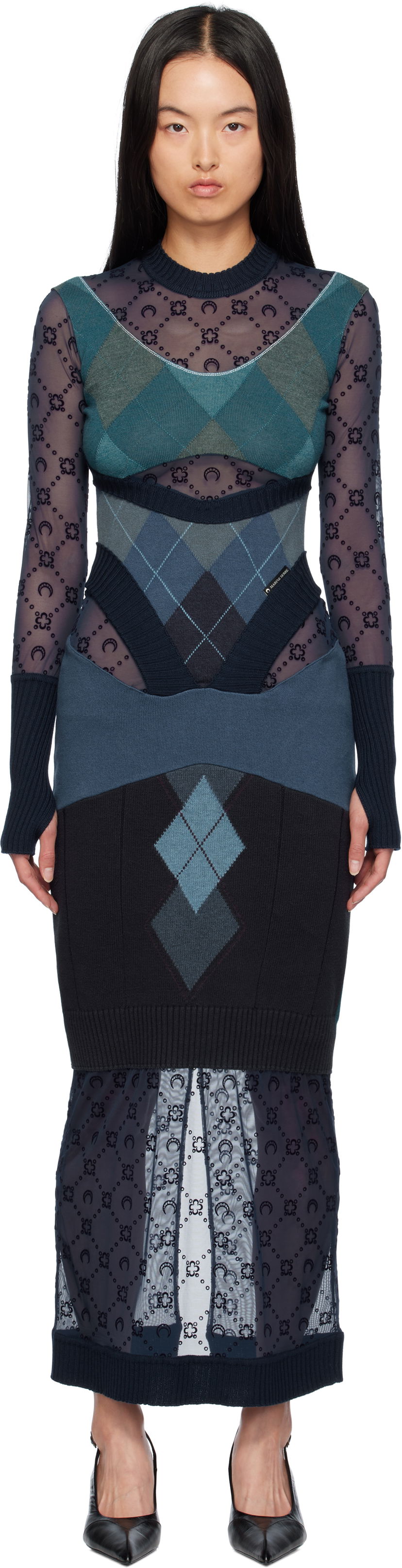 Obleke Marine Serre Argyle Knit Midi Dress Modra | WDR298A