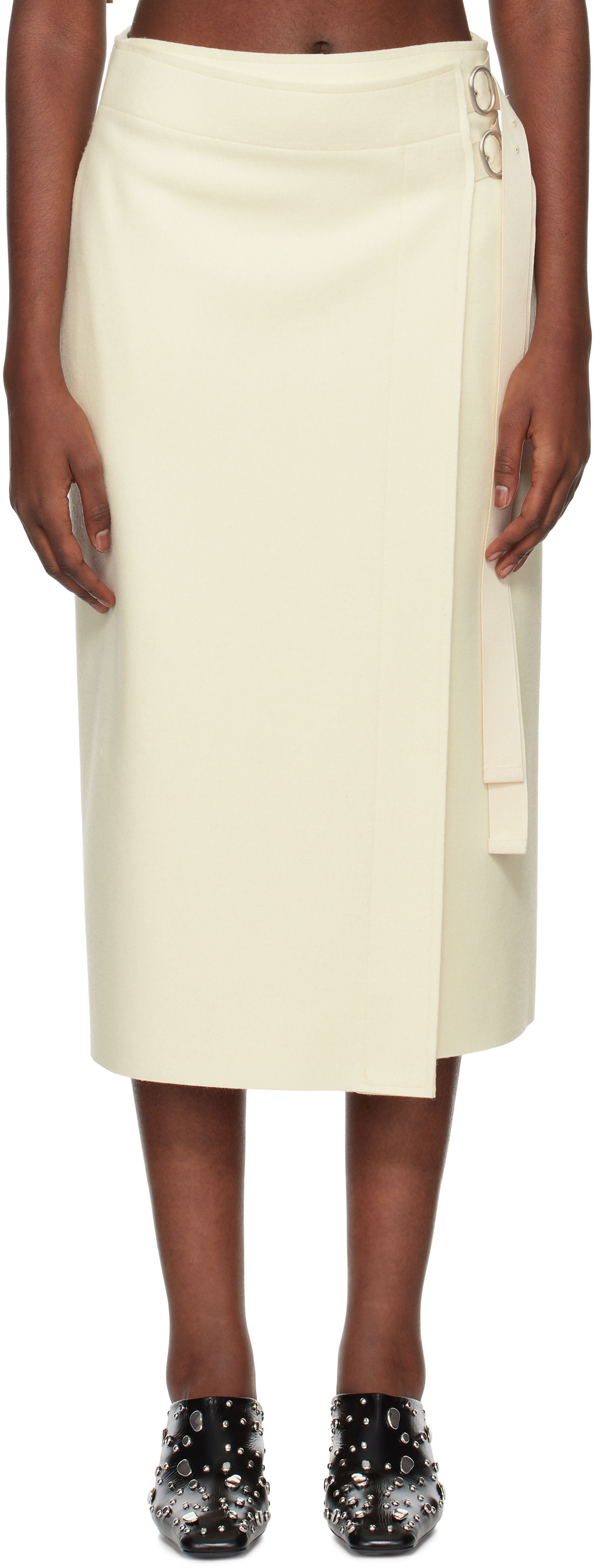 Krila Jil Sander Double Face Compact Midi Skirt Bela | J40MA0157_J20212, 0