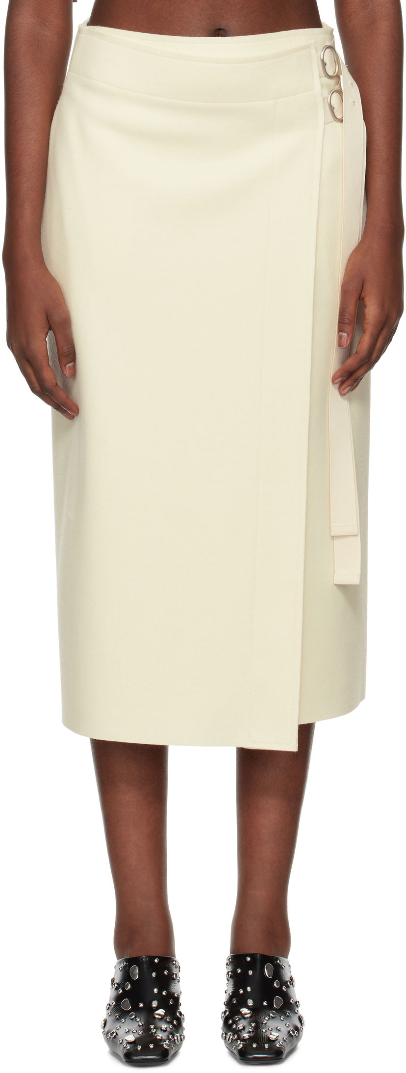 Krila Jil Sander Double Face Compact Midi Skirt Bela | J40MA0157_J20212