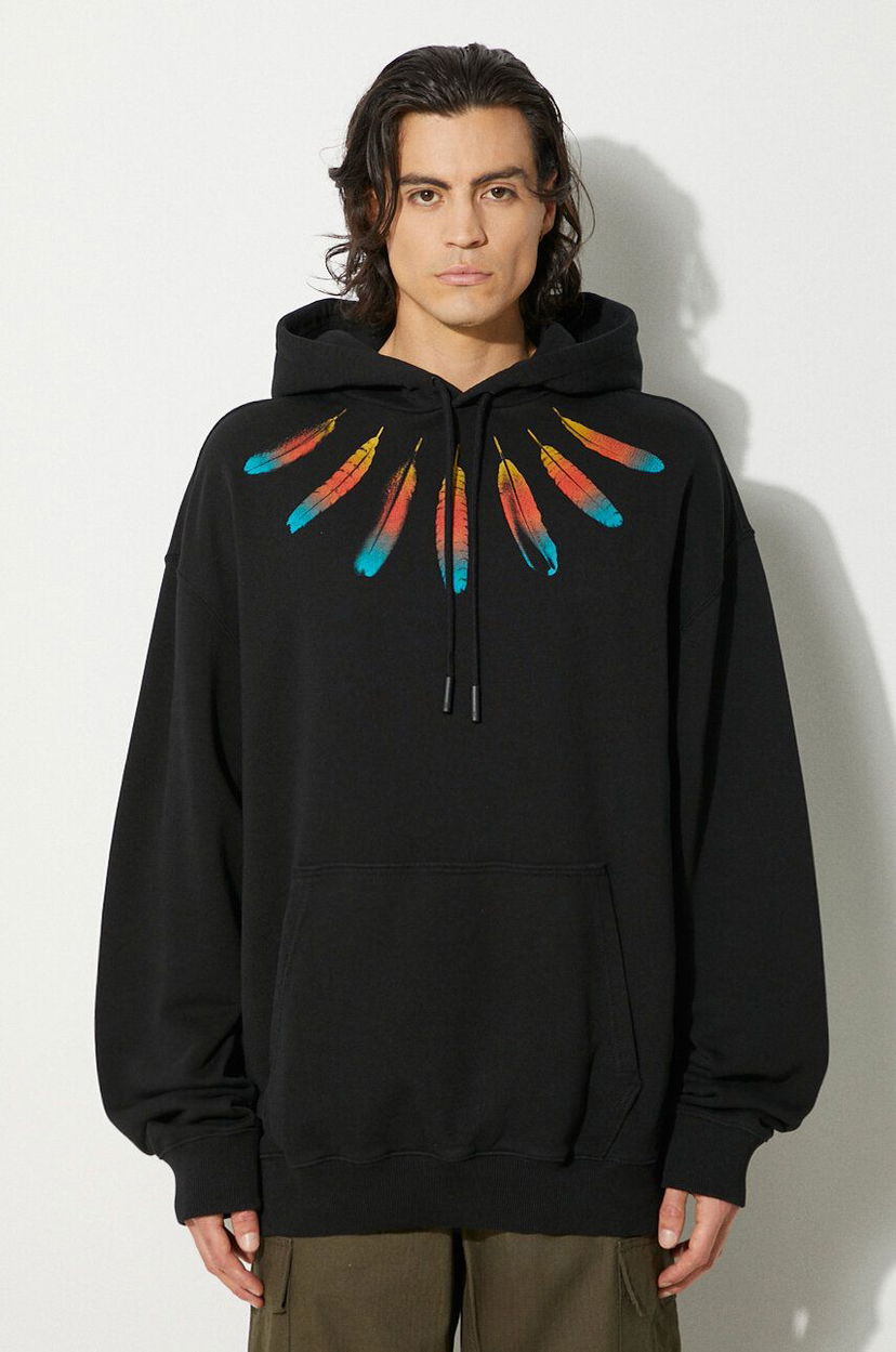 Pulover Marcelo Burlon Collar Feathers Comfy Hoodie With Print Črna | CMBB106F24FLE0031084