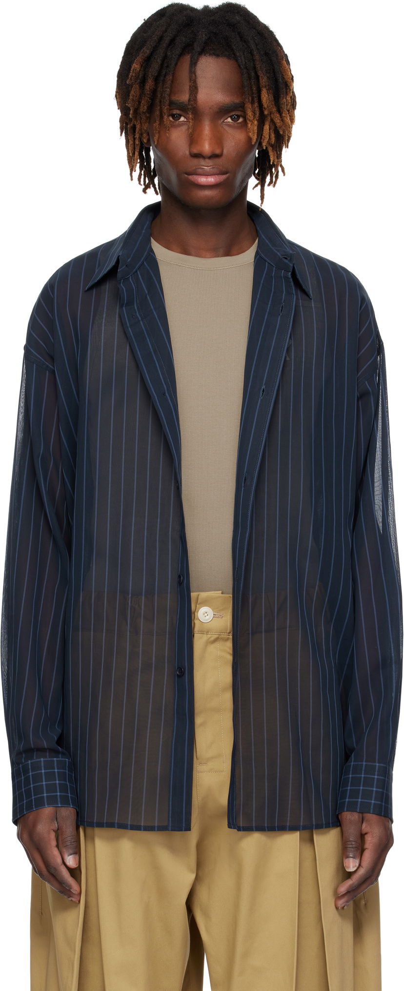 Srajce sage NATION SAGE NATION Chisholm Sheer Striped Shirt Mornarica | S075 CHISHOLM SHIRT