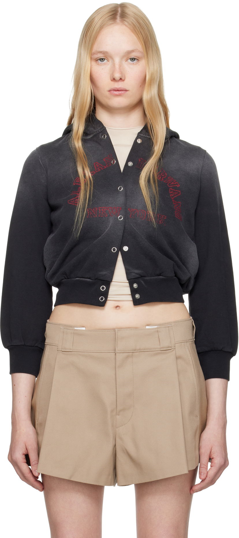 Pleteni pulover Alexander Wang Alexander Wang.t Shrunken Cotton Terry Cardigan Črna | 4CC2251554