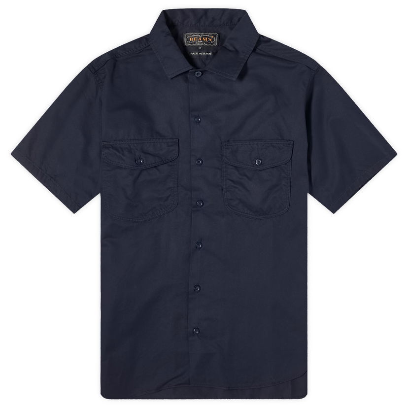 Srajce BEAMS Beams Plus Work Twill Short Sleeve Shirt, Size Large Mornarica | 3801-0060-388-79