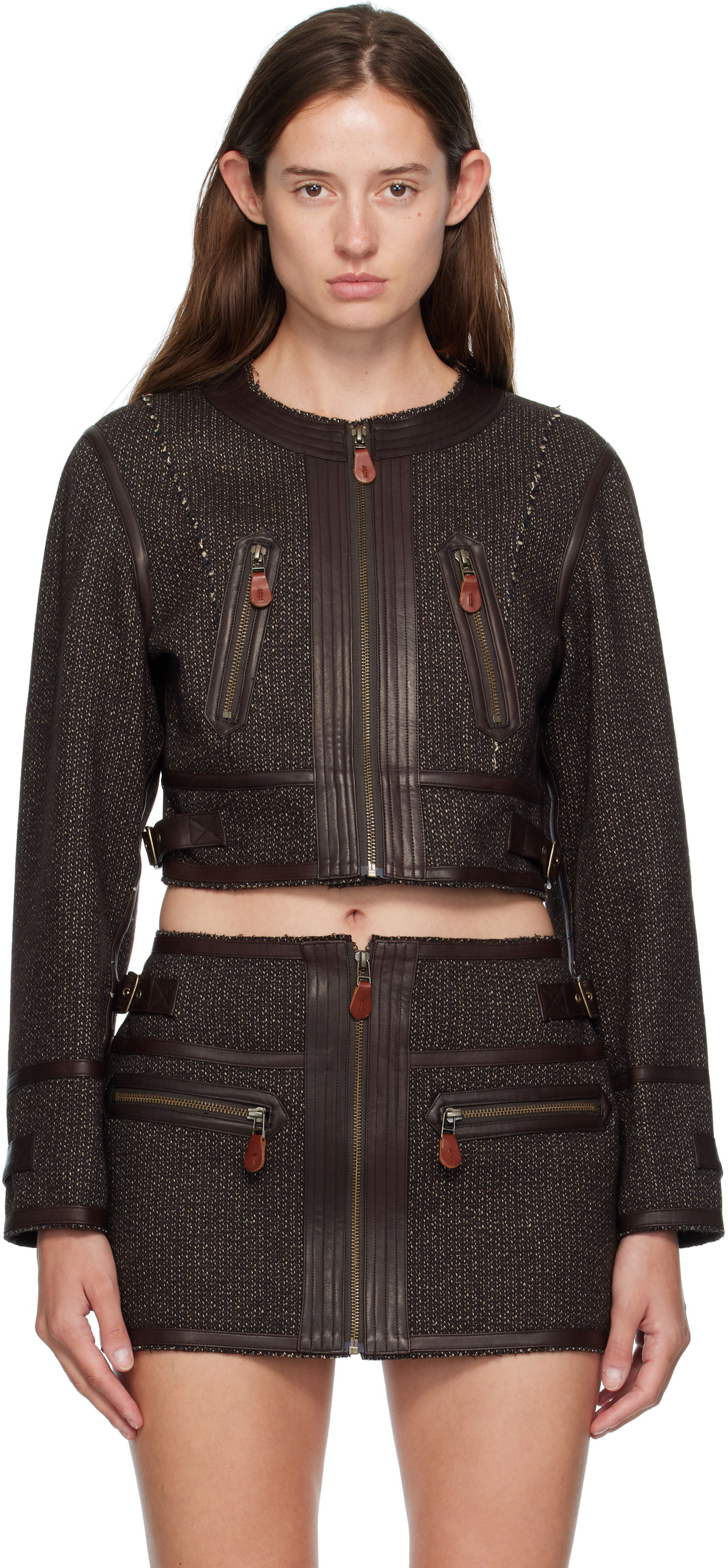 Jakna R13 R13 Stitch Detail Cropped Crewneck Jacket Rjava | R13WR449-R567A, 0