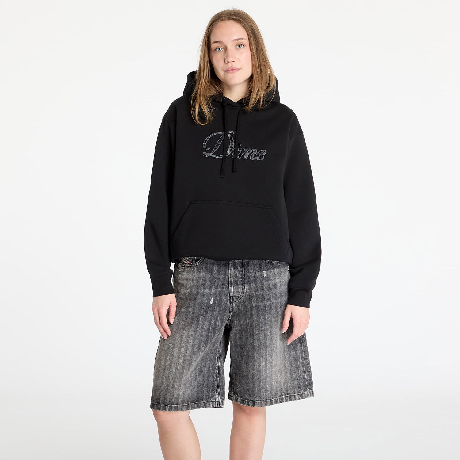 Pulover Dime Cursive Logo Hoodie Črna | DIME2SP2544BLK, 1