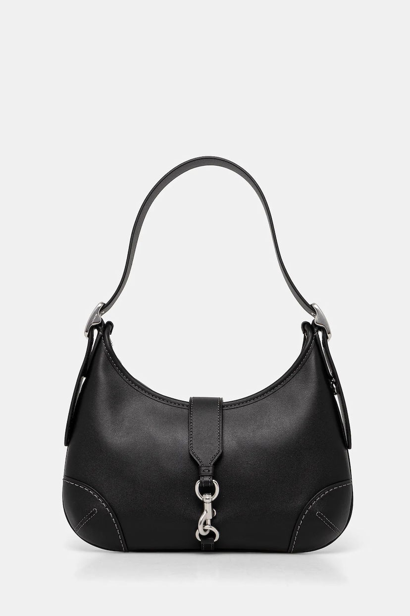 Torba za čez ramo Coach Hamptons Leather Buckle Shoulder Bag Črna | CW642