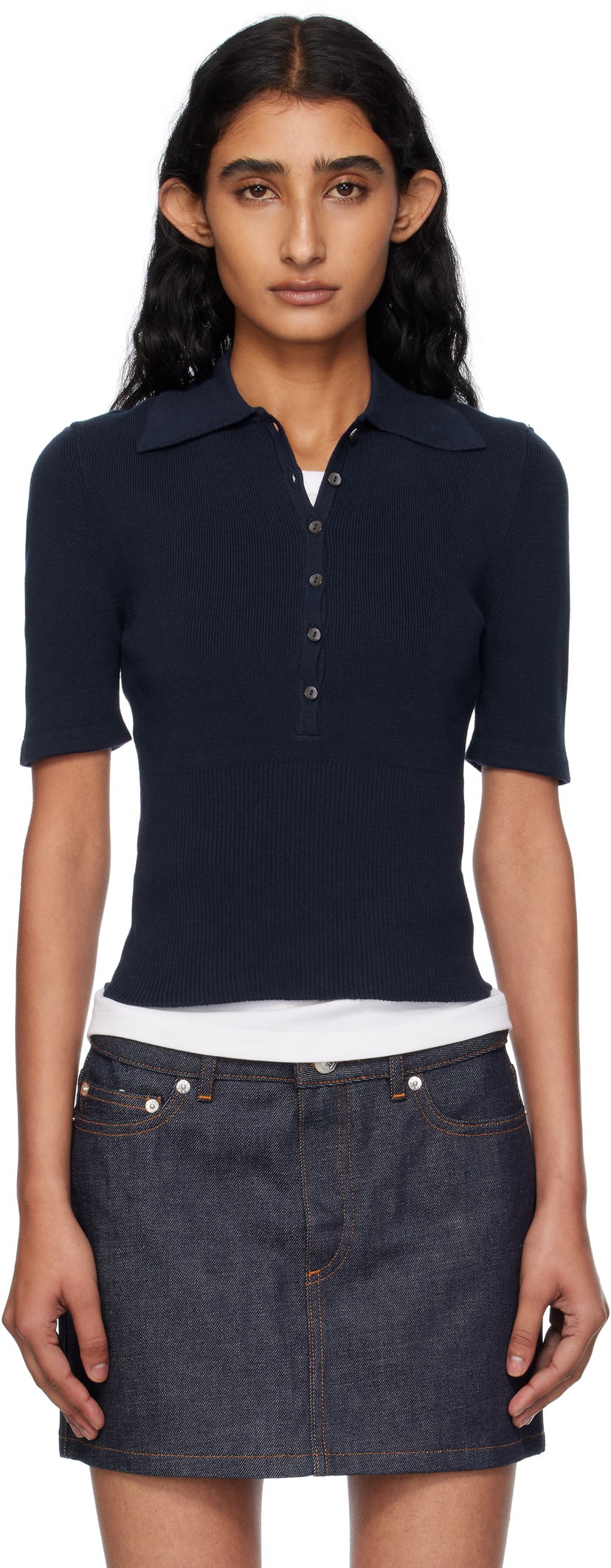 Polo majica A.P.C. A.P.C. Joelle Knit Polo Mornarica | COGDK-F23421