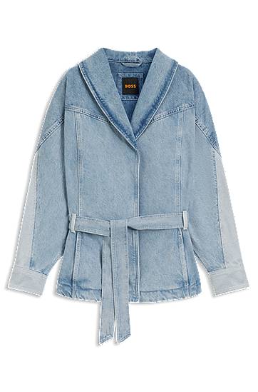 Jakna BOSS Denim Peplum Jacket with Belt Modra | 50554678