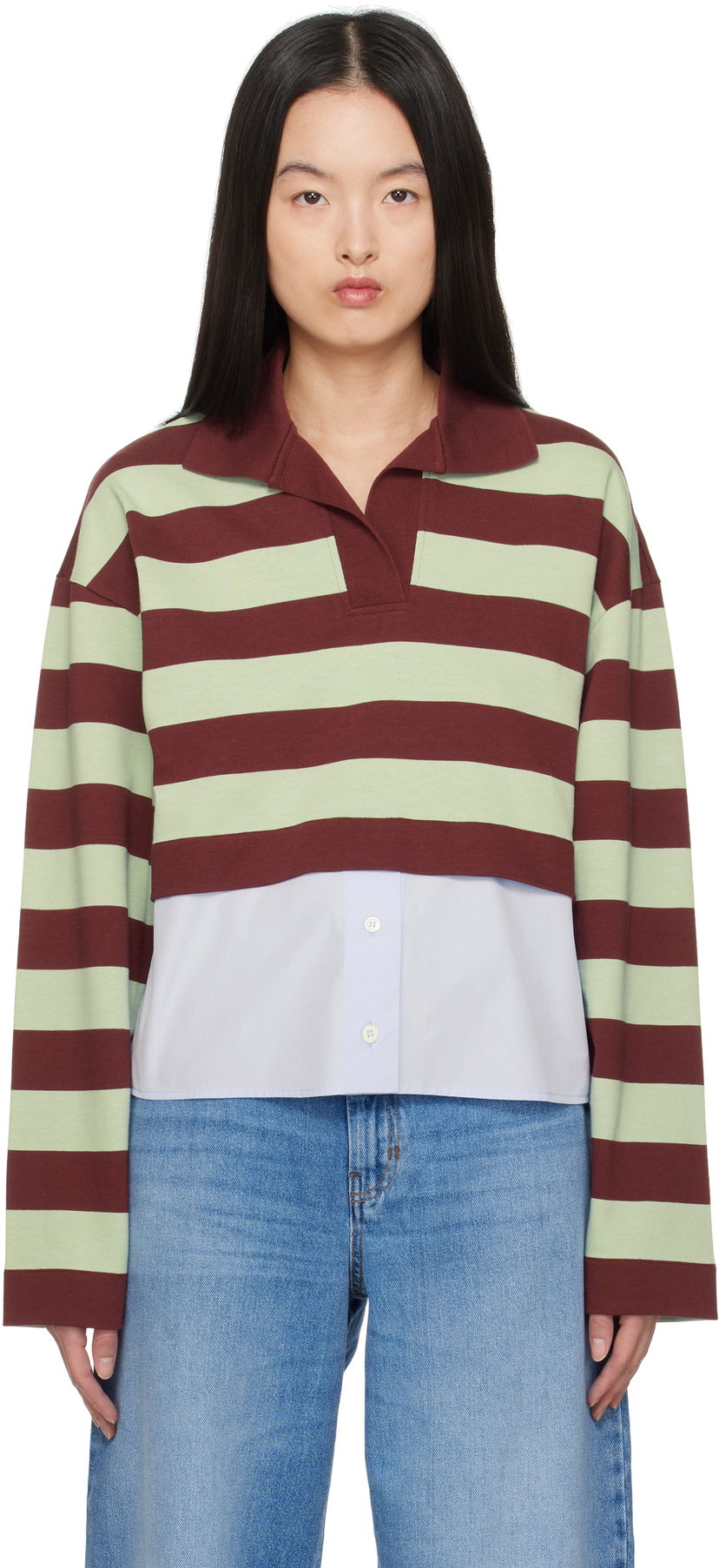 Pleteni pulover Max Mara Weekend Max Mara Halle Cropped Striped Polo Zelena | 2515951021600
