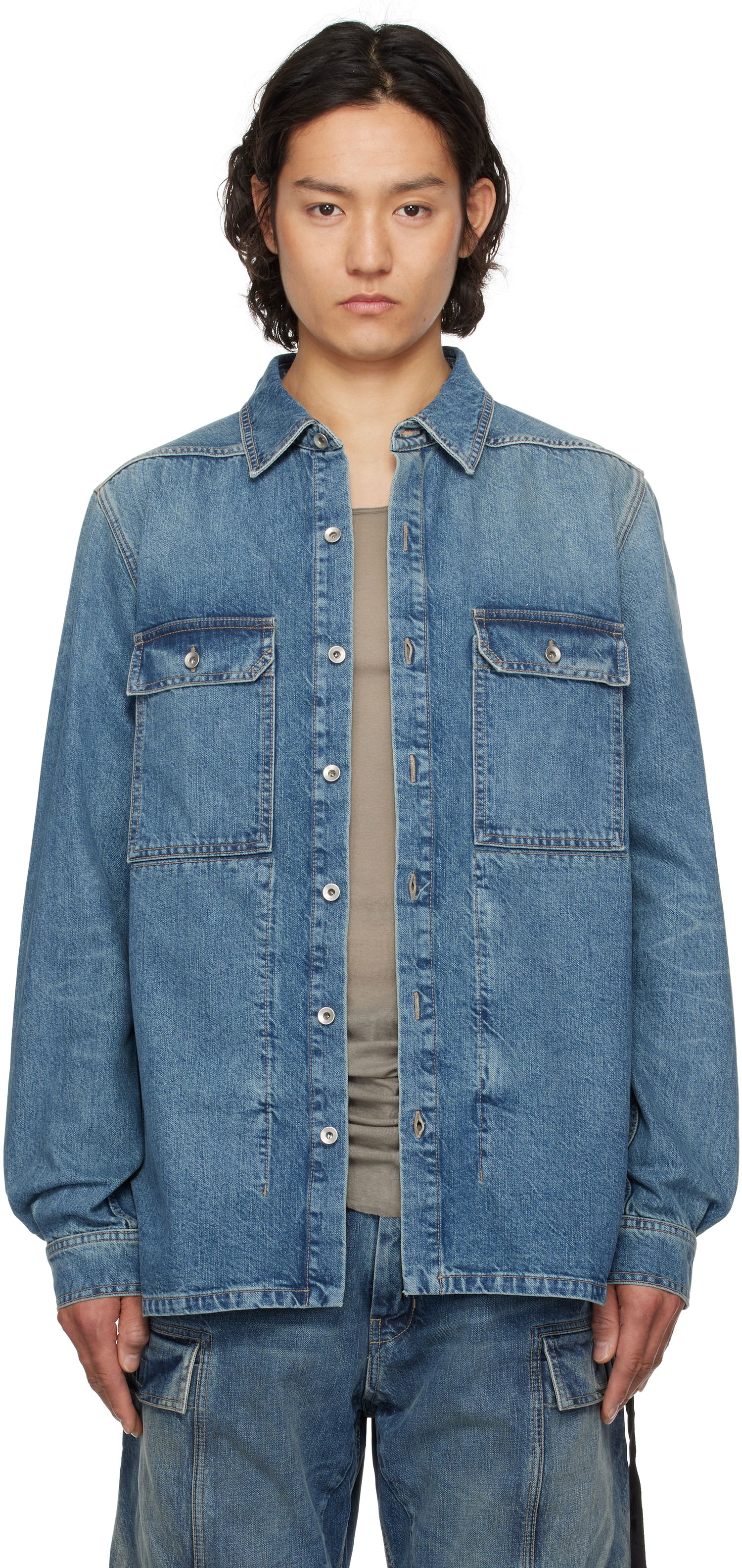Srajce Rick Owens Rick Owens DRKSHDW Denim Overshirt Modra | DU01E3755 DWB, 0