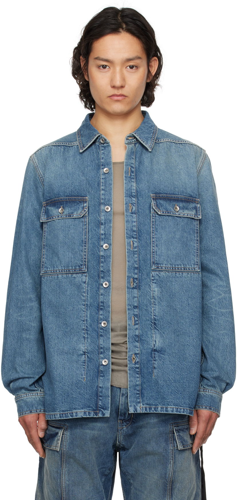 Srajce Rick Owens Rick Owens DRKSHDW Denim Overshirt Modra | DU01E3755 DWB
