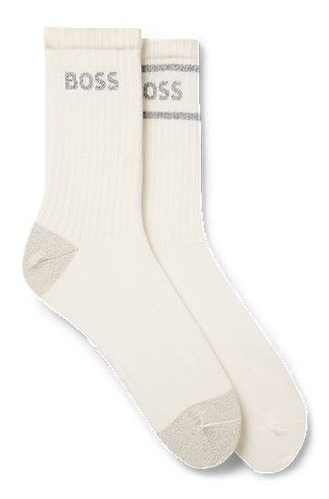 Nogavice BOSS Two-pack Ribbed Crew Socks with Sparkly Logos and Trim Bela | 50546426